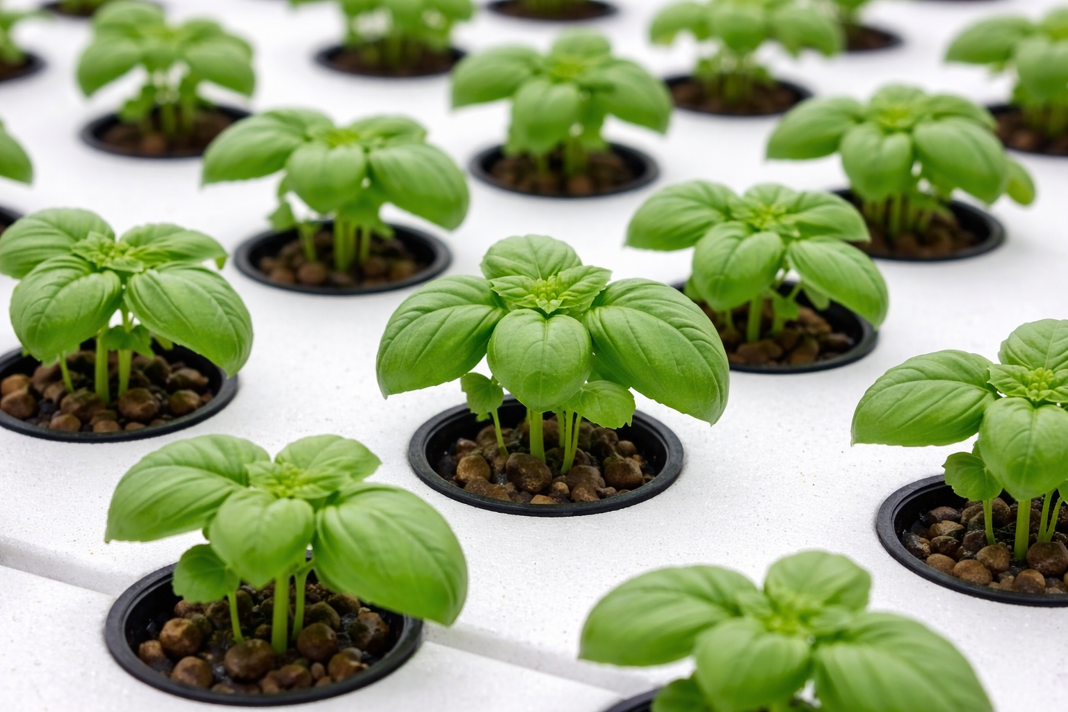 Basil seedlings ready for NFT transplanting