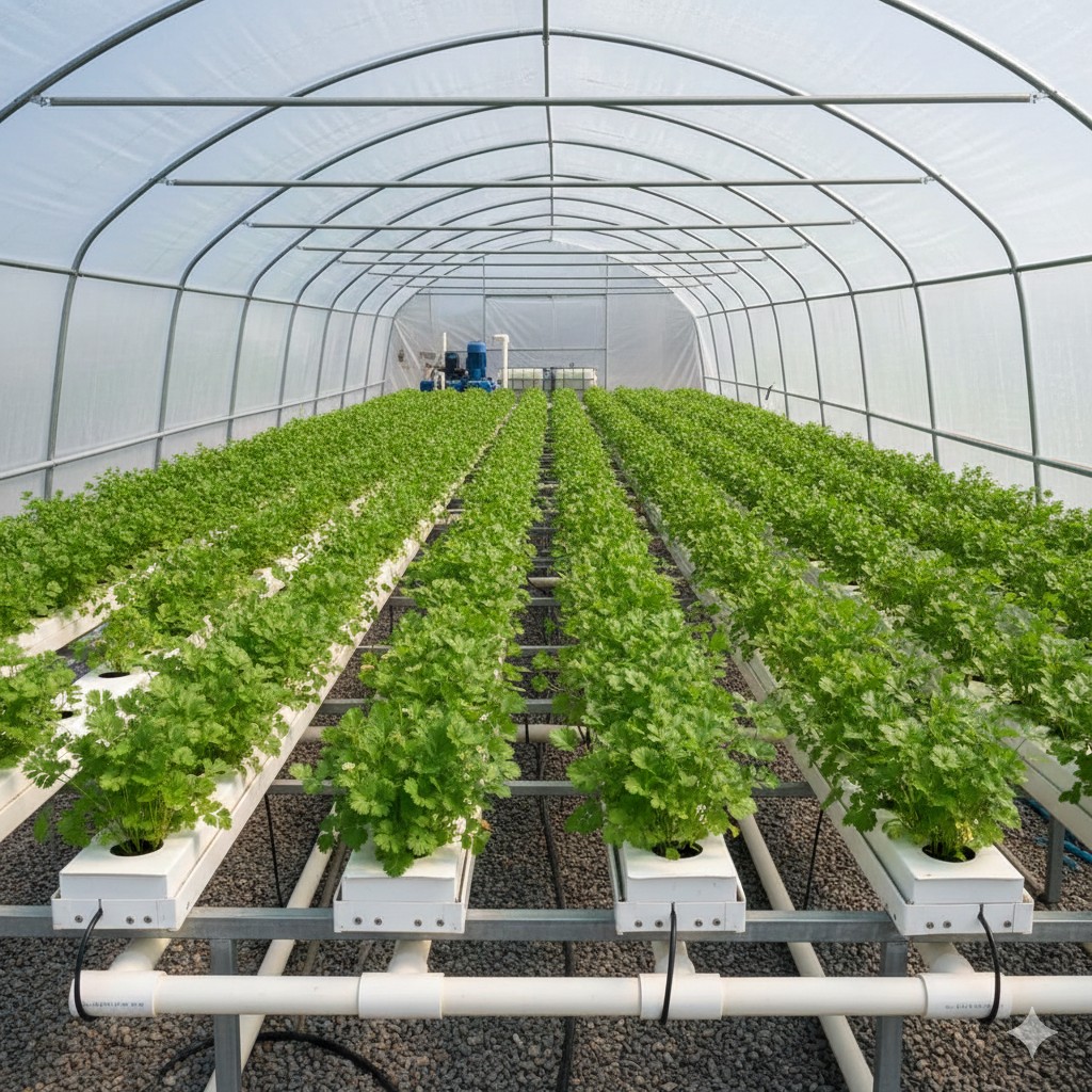 Coriander (cilantro) cultivation under NFT hydroponic system: botanical traits, nutrient management, and commercial yield potential
