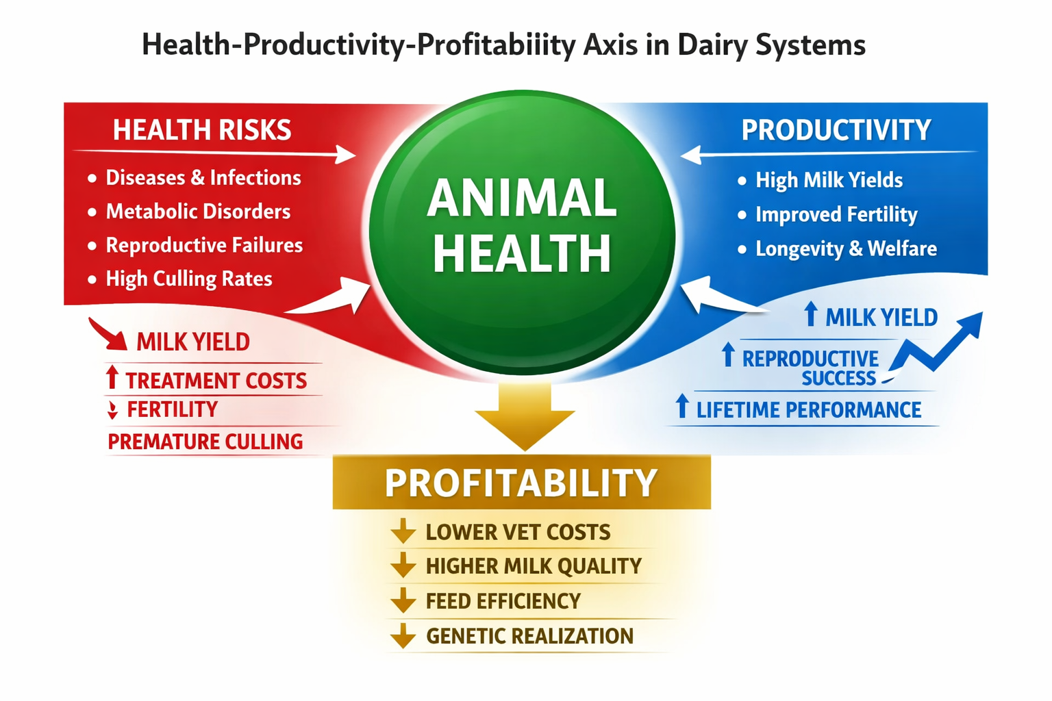 Health–Productivity–Profitability Axis in Dairy Systems