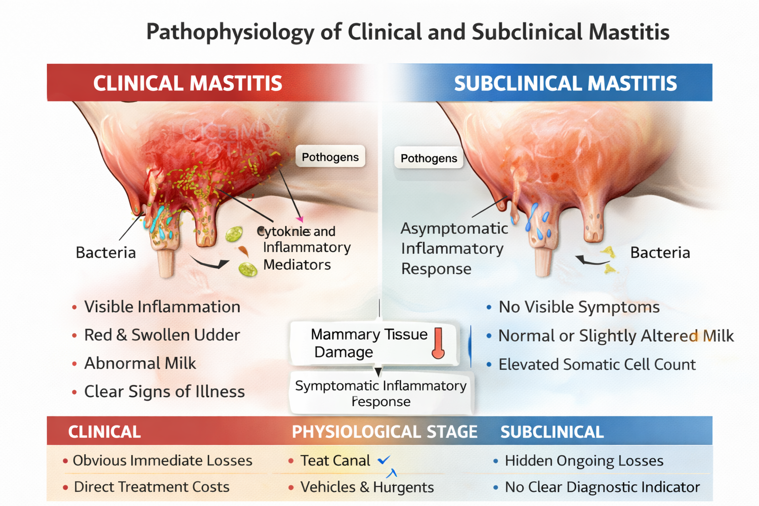 Pathophysiology of Clinical and Subclinical Mastitis