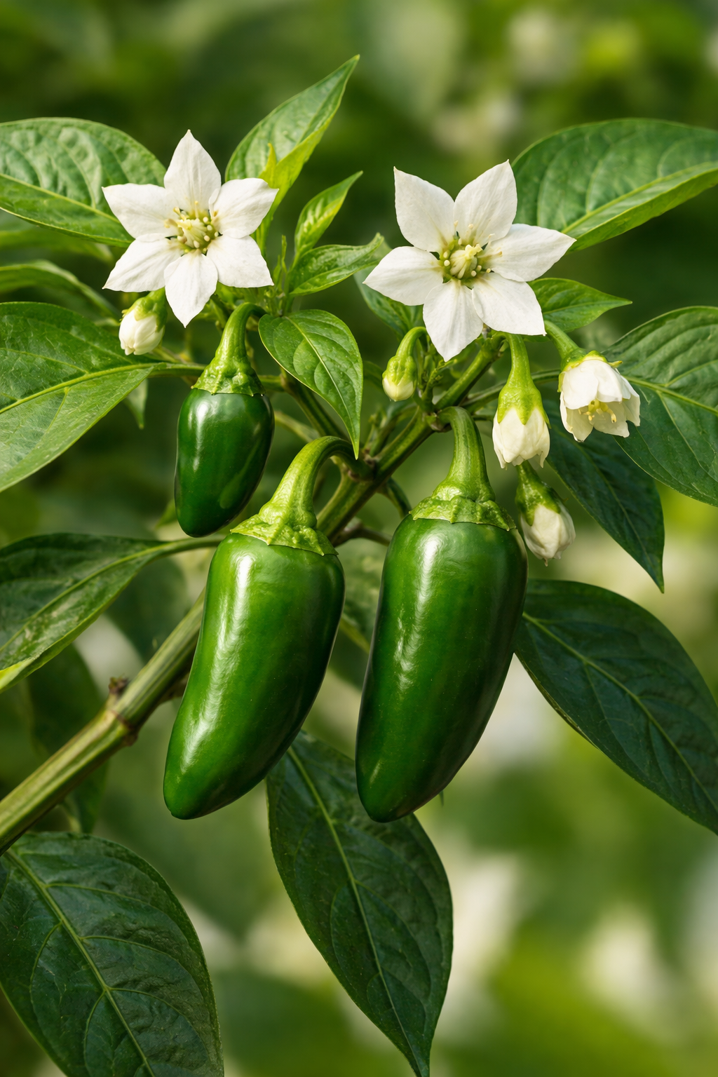 Jalapeño plants Vibrant fruits and flowers