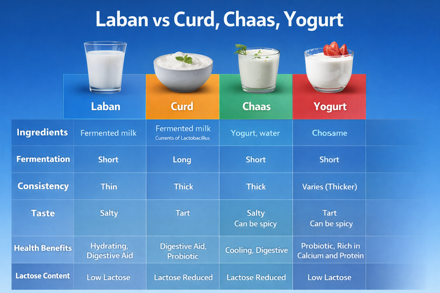 Comparison of Laban with Curd, Chaas, and Drinking Yogurt – 16:9