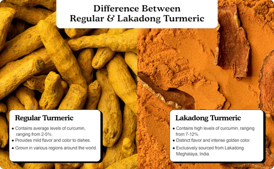 Curcumin percentage comparison of Lakadong turmeric versus common commercial turmeric varieties
