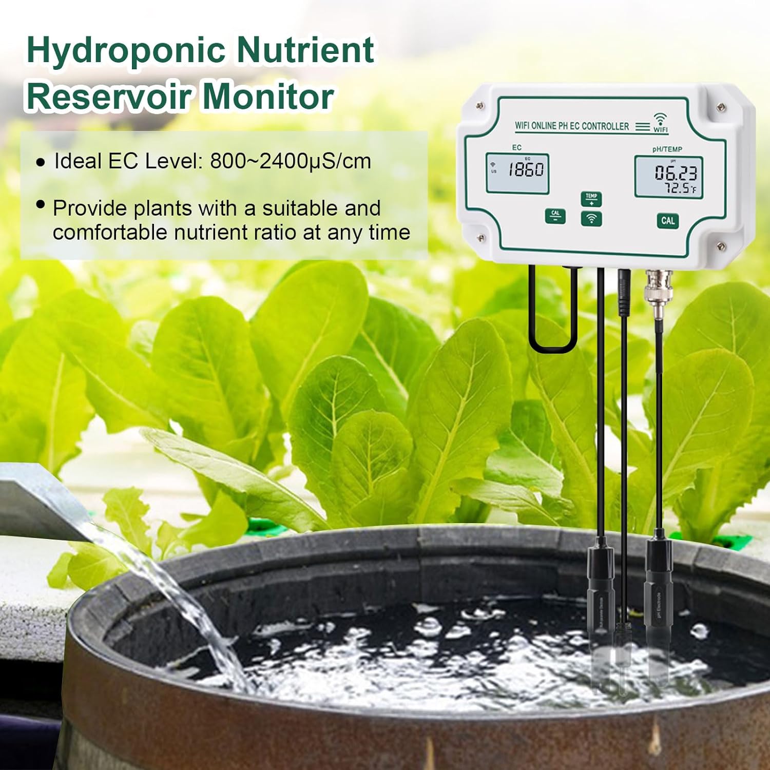 Monitoring EC and pH in hydroponic nutrient solution