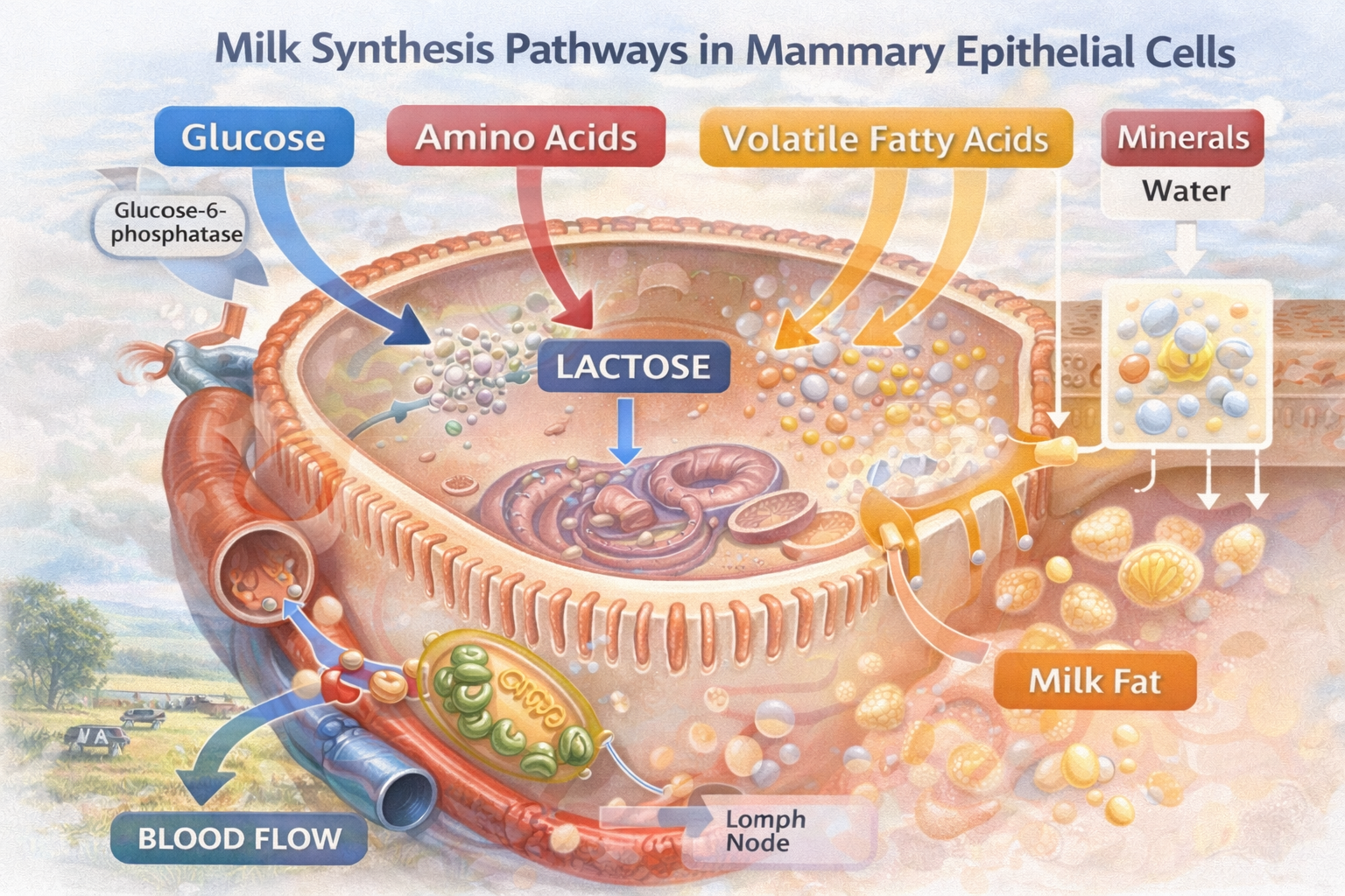 Milk Synthesis Pathways in Mammary Epithelial Cells