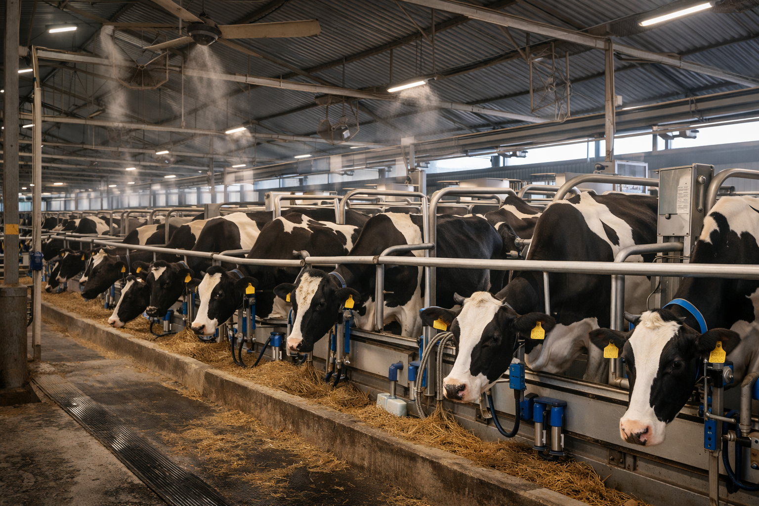 Modern Dairy Shed with Fans, Foggers, and Cubicles