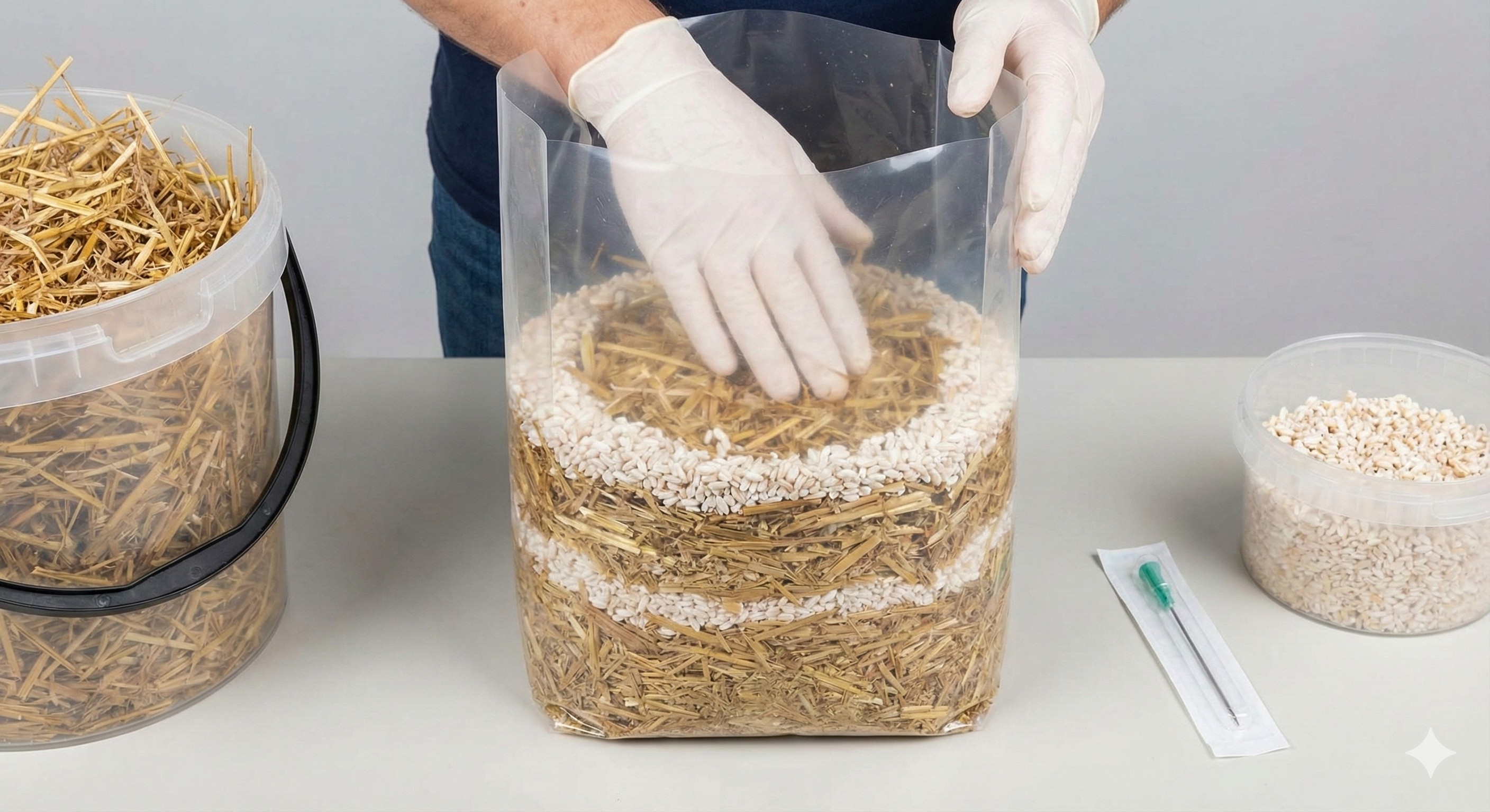 Internal layered structure of oyster mushroom substrate bag