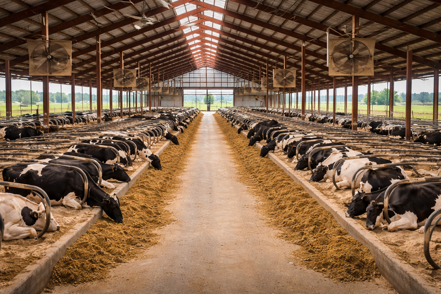 Free-Stall Dairy Barn with Cubicles and Ventilation